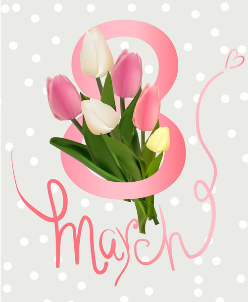 Banner for the International Women's Day with flowers and number - Vector, Imagen
