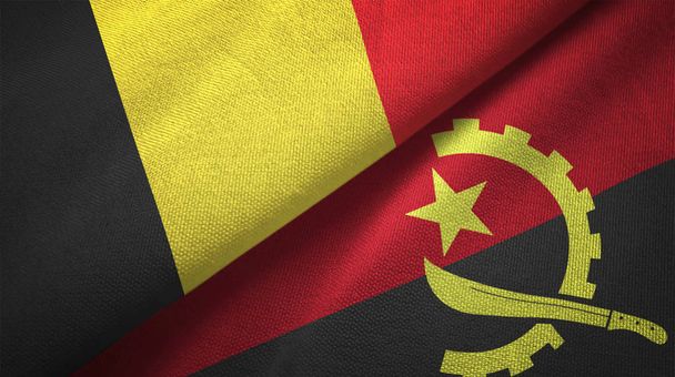 Belgia i Angola flagi razem relacje włókienniczych tkaniny, tekstura tkanina - Zdjęcie, obraz