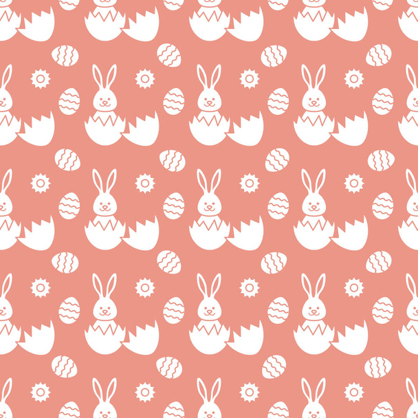 Seamless pattern with Easter Bunny looking out of an egg and decorated eggs. Happy Easter. Festive background. Design for banner, poster or print. - Вектор,изображение