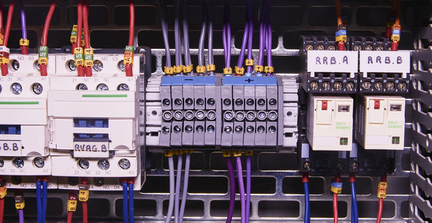Image shows control cubicle. Electric contactors and circuit breakers inside power case - Photo, Image