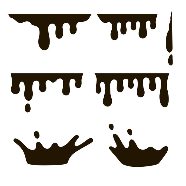 Vector set with paint dripping, dripping liquid, liquid splash, drops, paint flows. Current paint, stains. Current drops.  - Vector, Image