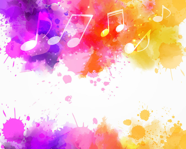Music notes on colorful abstract watercolor background.  - Vetor, Imagem