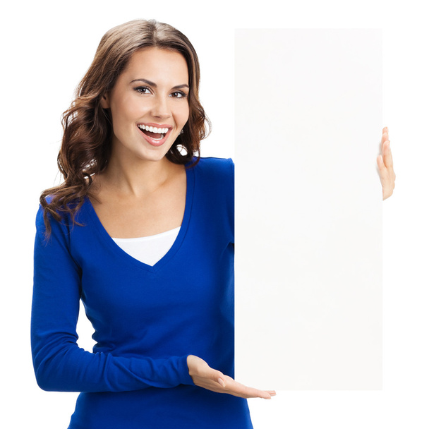 Beautiful young woman with blank signboard - Fotoğraf, Görsel