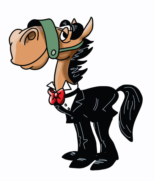 Koňovi kreslený ve smokingu, oblečený pro míč stranou vektorové ilustrace - Vektor, obrázek