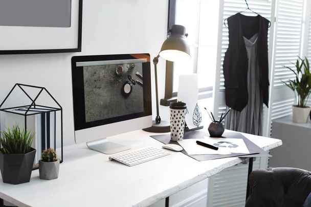 Stylish workplace with modern computer on desk - Foto, Imagem