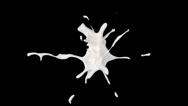 renderowania 3D, idealny kształt mleko rozpryskiwania na czarny blackground.  - Zdjęcie, obraz