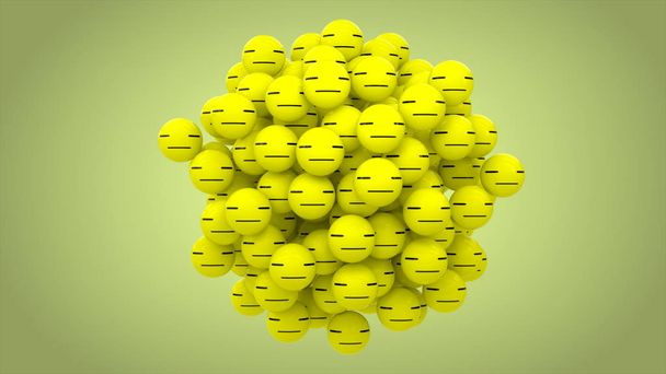 3D render. Emoji sıkılmış yeşil top yeşil zemin üzerine. - Fotoğraf, Görsel