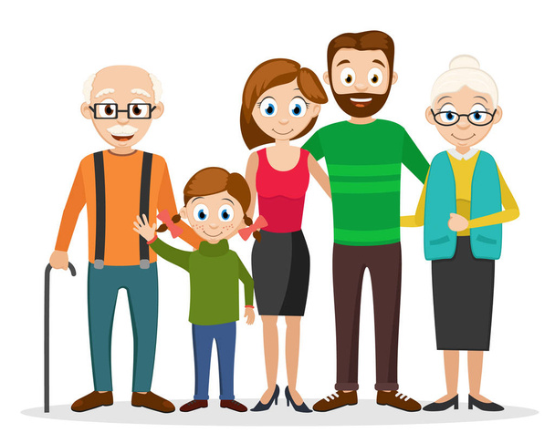Happy family set grandparents, mom dad and daughter on a white background. - Vector, Image