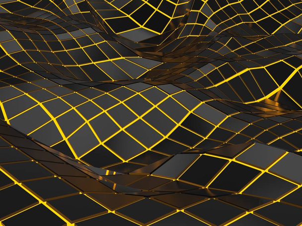 Σκούρο αντανακλαστική πολυ χαμηλή ψηφιακά κύματα - πορτοκαλί λαμπερό γραμμές - Φωτογραφία, εικόνα