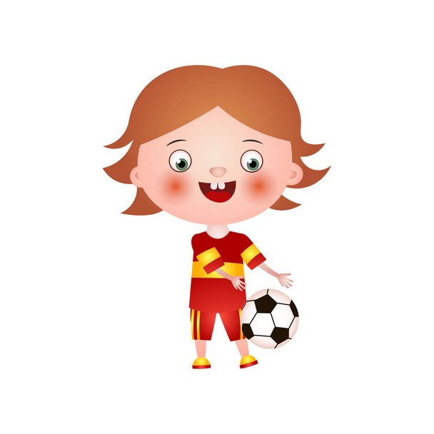 Usmívající se šťastný chlapec hraje s míčem izolovaných na bílém pozadí - Vektor, obrázek