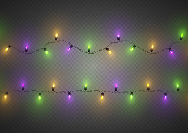 Mardi Gras decorative colorful traditional led lights, seamless, isolated, vector illustration - Vetor, Imagem