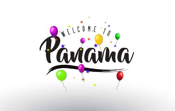 Panama Tervetuloa teksti värikkäitä ilmapalloja ja Stars Design Vector Illustration
. - Vektori, kuva
