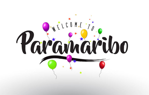 Paramaribo Bem-vindo ao Texto com Balões Coloridos e Estrelas Design Vector Ilustração
. - Vetor, Imagem