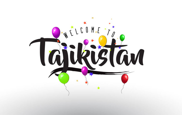 Добро пожаловать в Таджикистан на векторную иллюстрацию с цветными воздушными шарами и звёздами
. - Вектор,изображение