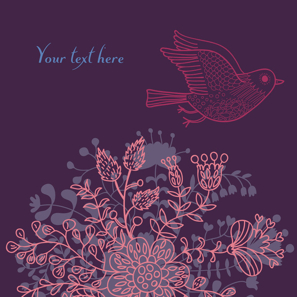 Vector floral background design with bird - Διάνυσμα, εικόνα