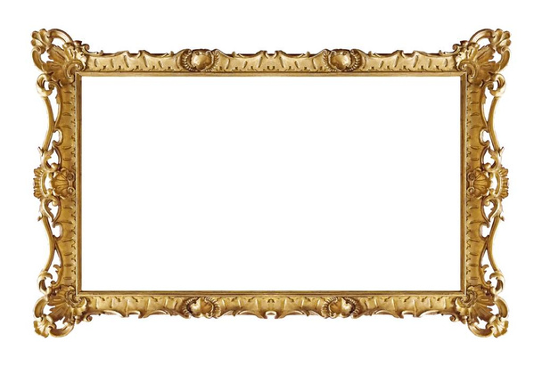 Панорамная золотая рамка для картин, зеркал или фотографий на белом фоне - Фото, изображение