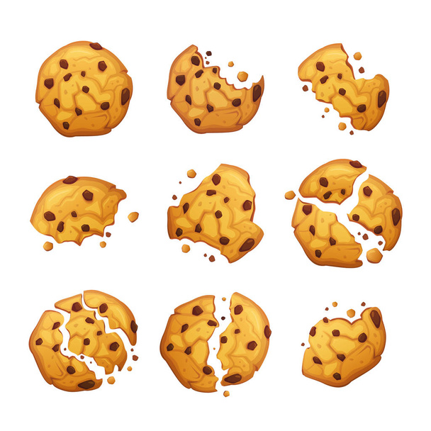Vektor-Haferflockenkeks mit Schokoladenbröseln auf weißem Hintergrund. hausgemachte Choco Chip Cookies Vektor Illustration.  - Vektor, Bild