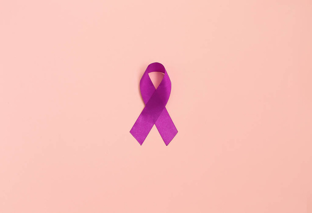 Purple ribbons toning copy space background, Alzheimer's disease, Pancreatic cancer, Epilepsy awareness, Hodgkin's - Фото, изображение