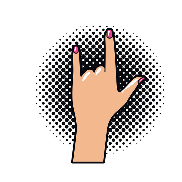 hand with sign rock pop art - Vector, imagen