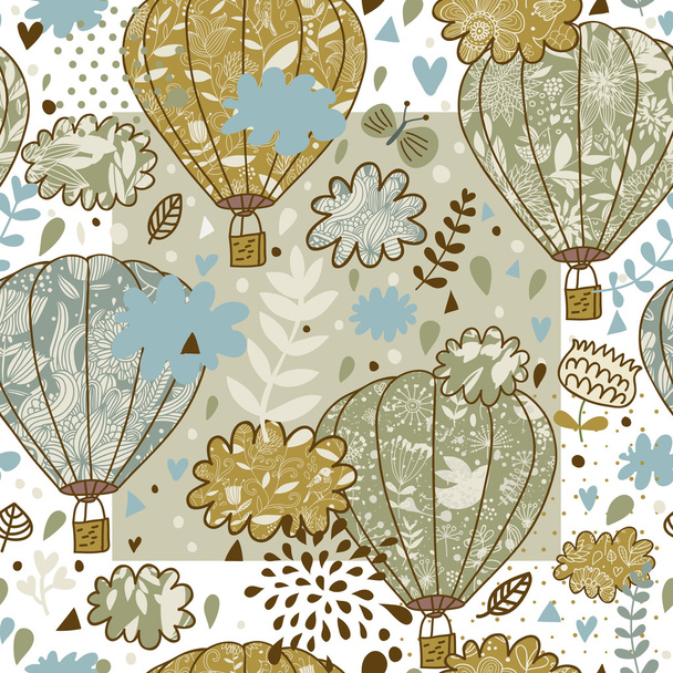 Sky concept seamless pattern with clouds, balloons and birds - Vektor, kép