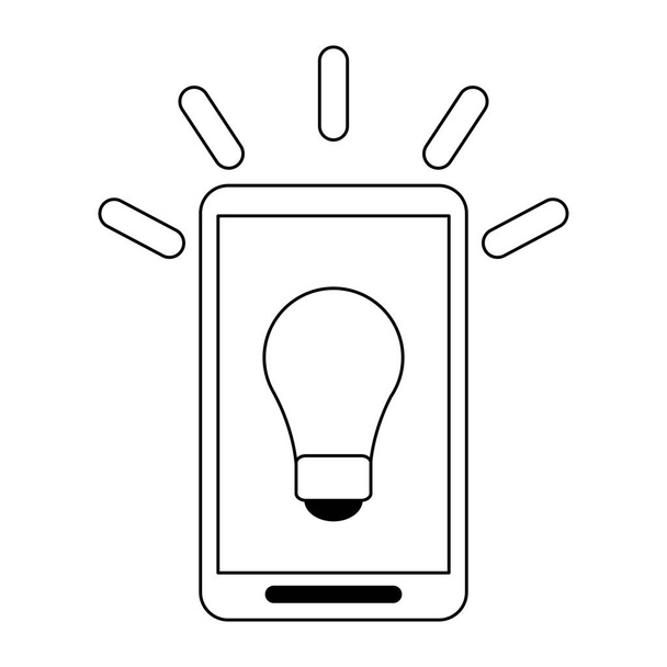Smartphone met groot idee symbool black and white - Vector, afbeelding