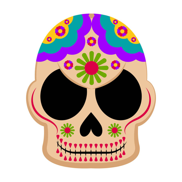 Happy colored mexican skull - Vector, Image