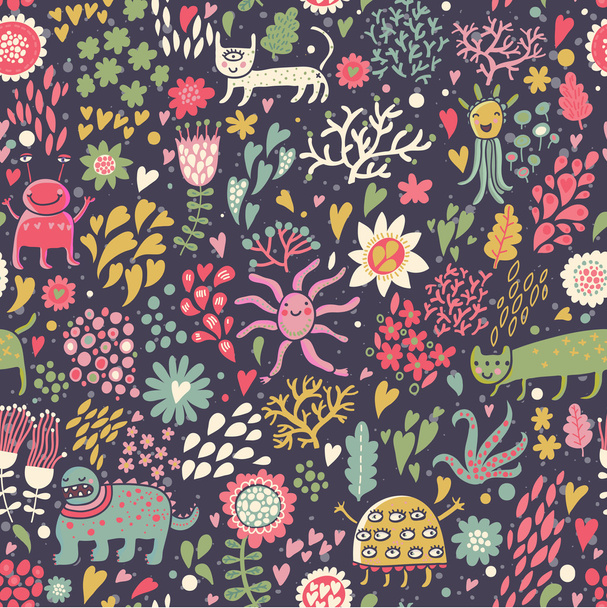 Children's background. Cartoon seamless pattern in bright colors - Διάνυσμα, εικόνα