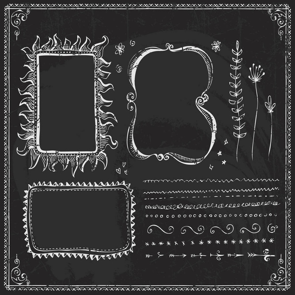 Hand getekende frames, randen op blackboard - Vector, afbeelding