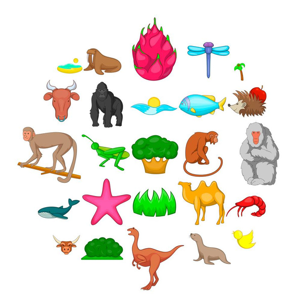 Conjunto de ícones Herbívoros, estilo cartoon
 - Vetor, Imagem
