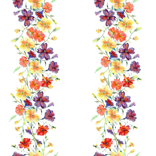 Bouquet red and yellow floral botanical flowers. Watercolor background illustration set. Seamless background pattern. - Photo, Image
