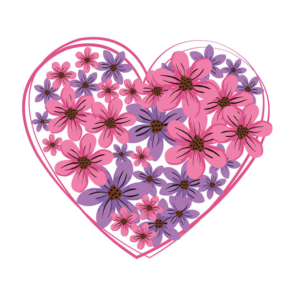 szív szerelem virágmintás Valentin kártya - Vektor, kép