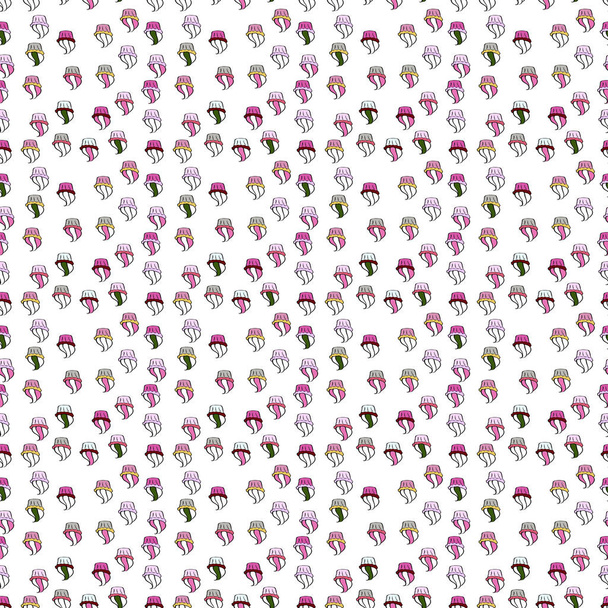 Vector illustration. Sweets background design. Seamless pattern hand drawn cupcakes. Pink, white and black color. Print for bakery. - Vector, Image