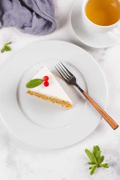 Piece sweet homemade cake served on white plate - Photo, Image