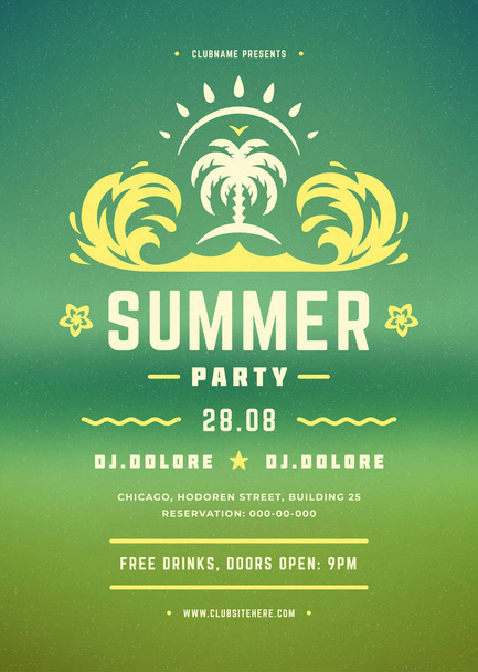 Retro summer party poster or flyer retro design template. Night club event typography. Vector illustration. - Vetor, Imagem