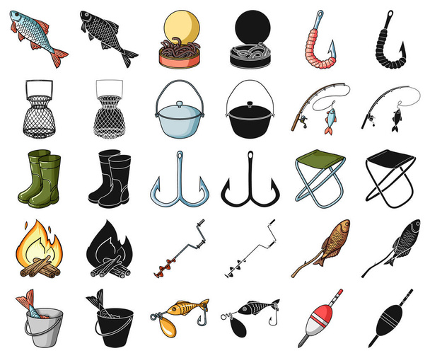 Fishing and rest cartoon,black icons in set collection for design. Tackle for fishing vector symbol stock web illustration. - Vecteur, image