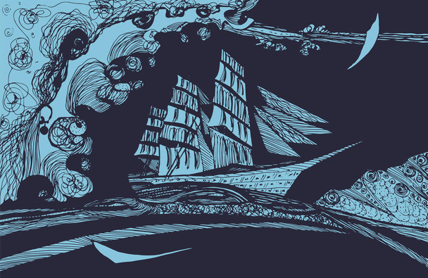 Ship at sea. hand drawn vector abstract illustration - Vector, imagen