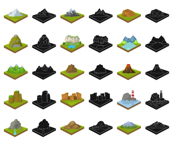Mountains, massive cartoon,black icons in set collection for design. The surface of the earth vector isometric symbol stock web illustration. - Διάνυσμα, εικόνα