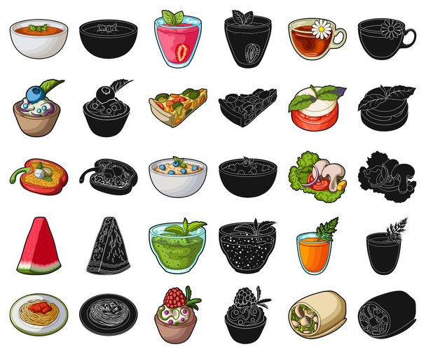 Vegetarian dish cartoon,black icons in set collection for design.Vegetable and milk food vector symbol stock web illustration. - Vector, imagen