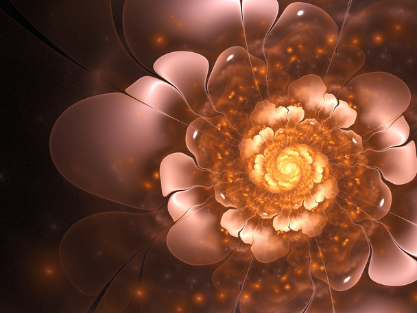 Sparkling glossy gold fractal flower, digital artwork for creative graphic design - Photo, Image