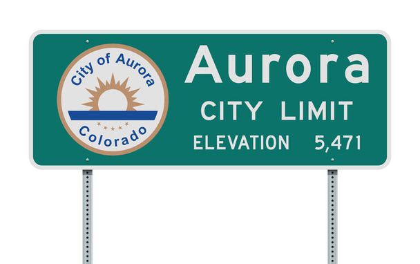 Vector illustration of the Aurora City Limits green road sign with the elevation - Vector, Image