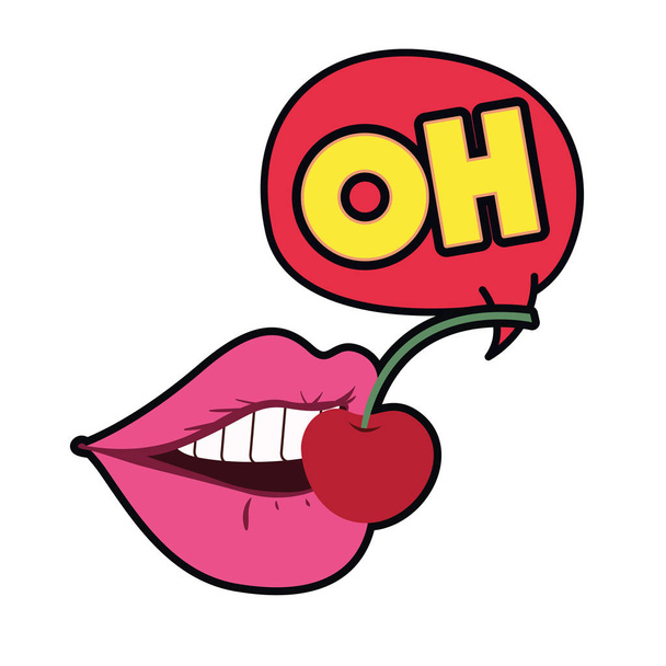female lips with speech bubble isolated icon - Vector, Image