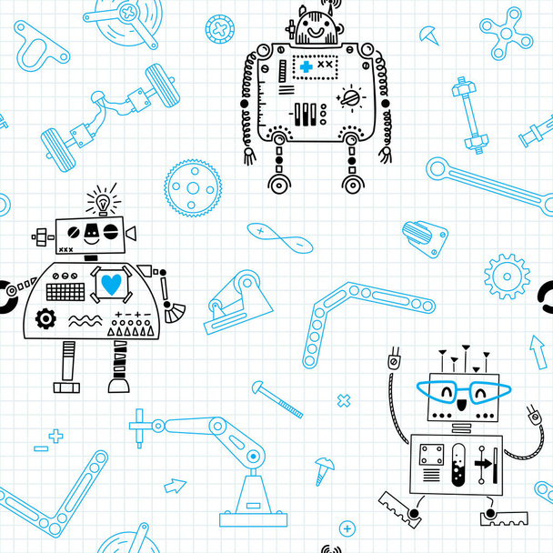 Безшовний візерунок з роботами та деталі для будівництва Робототехніка. Векторні ілюстрації
 - Вектор, зображення