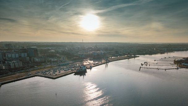 aerial view of the skyline of the city of rostock, view over the river warnow  - Photo, Image