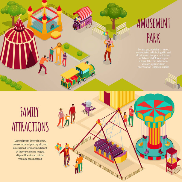 Amusement Park Isometric Banners - Vector, Image