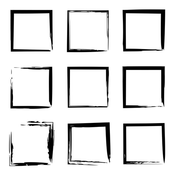 Колекція або набір художніх чорних фарб ручної роботи зробили творчий гранжевий штрих квадратних рамок або кордонів ізольованих на білому тлі. Гранд-освіта ескіз абстрактного творчого дизайну чорнила
 - Фото, зображення