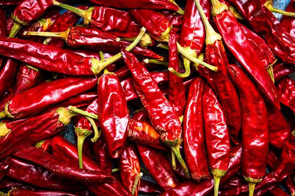 Dried red peppers on a table close up - Photo, Image