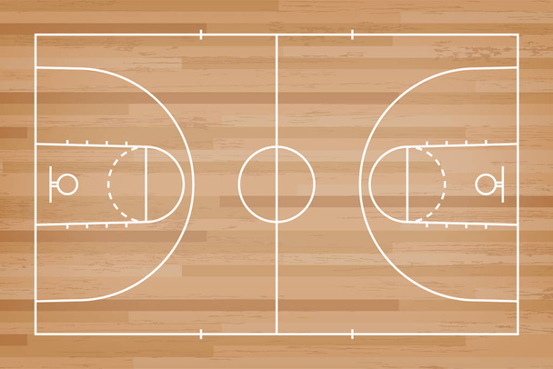 Basketbal Hof vloer met lijn op houten patroon textuur achtergrond. Basketbalveld. Vectorillustratie. - Vector, afbeelding