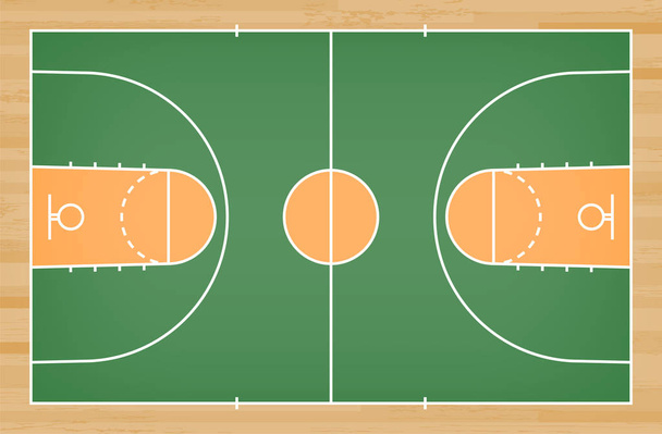 Basketbal Hof vloer met lijn op houten patroon textuur achtergrond. Basketbalveld. Vectorillustratie. - Vector, afbeelding