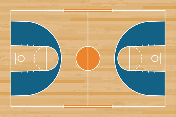 Kosárlabda bírósági padló fa mintás textúra háttér vonallal. Kosárlabdapálya. Vektoros illusztráció. - Vektor, kép