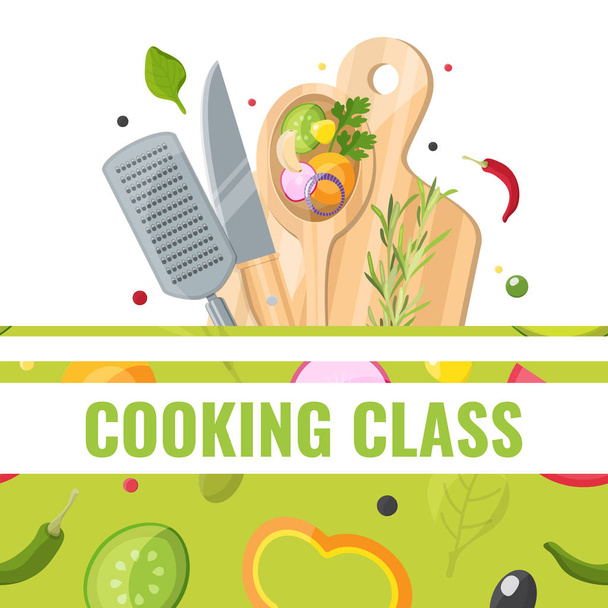 Flat design banner of Cooking class with cooking tools - Vektori, kuva